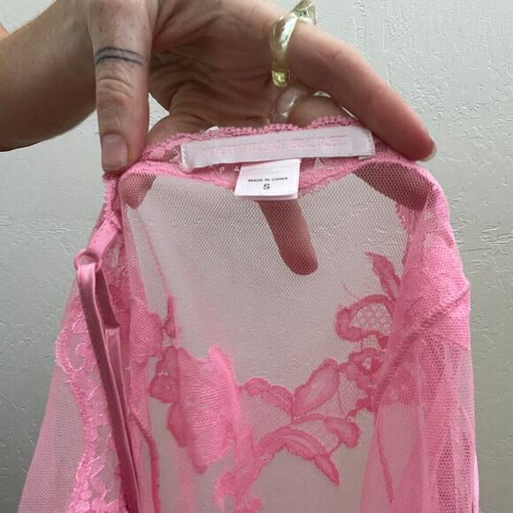 Y2K Victoria's Secret Pink Lace Open Front Babydoll Slip Top - Picture 7 of 8